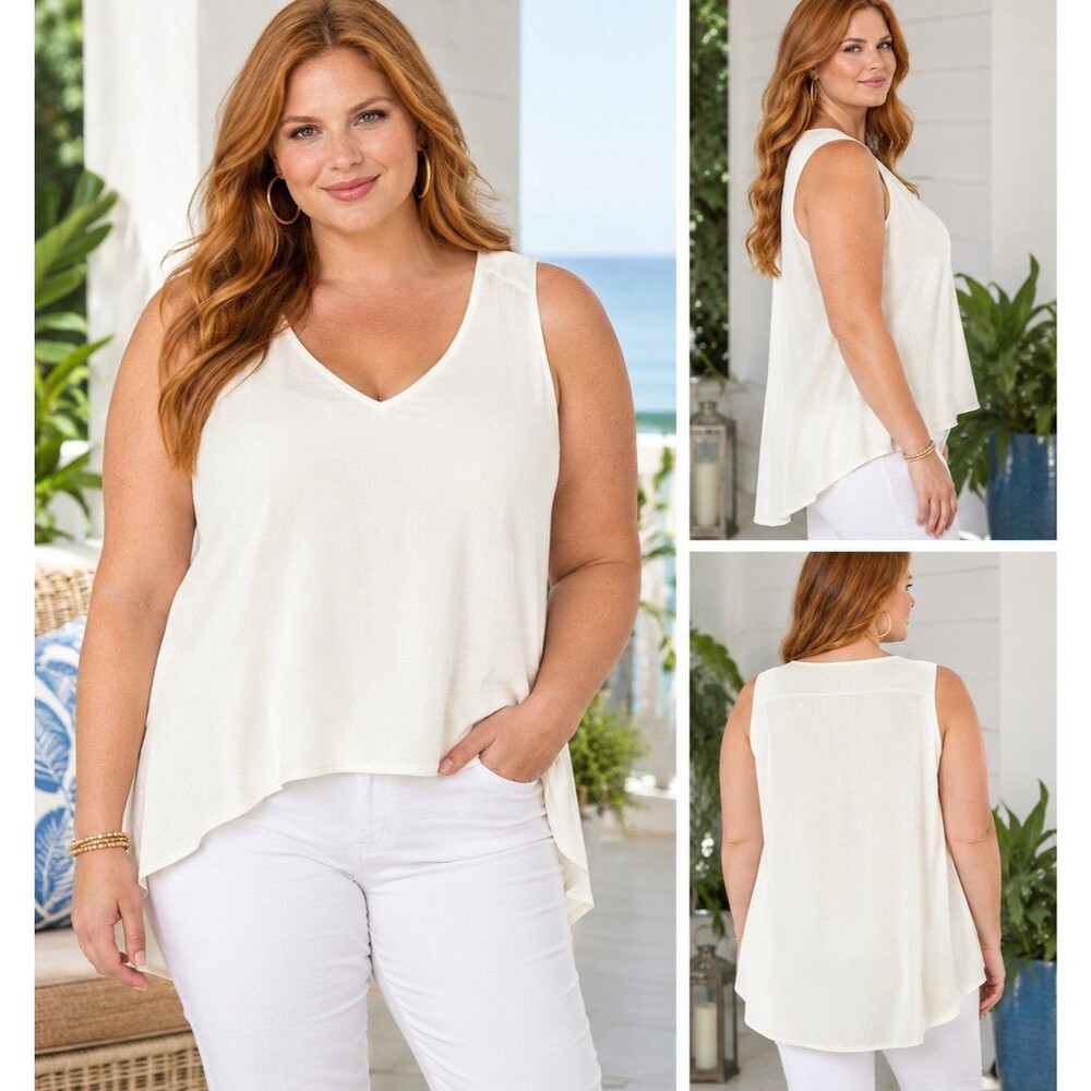 Lane Bryant PREMIUM Shell Top 18 Shoulder Detail Drop Hem V-Neck, Capsule Piece